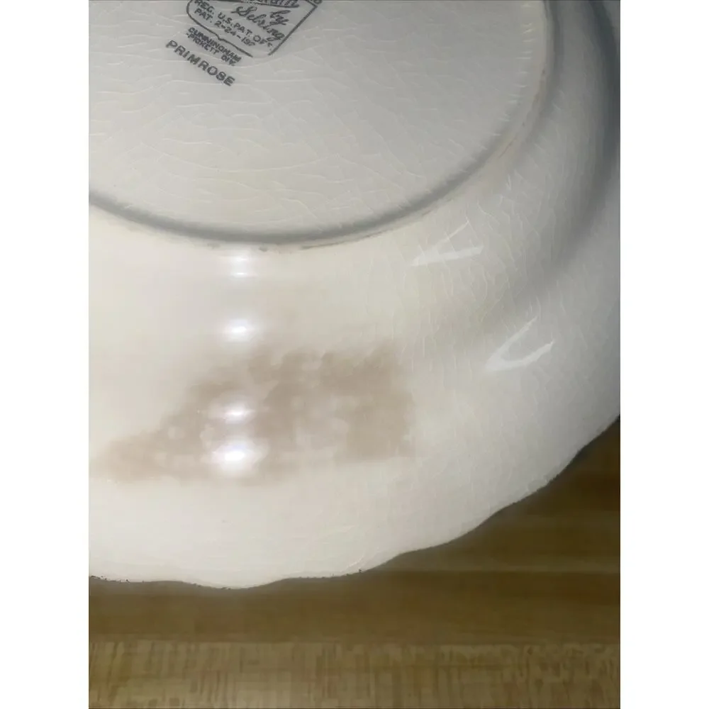 Set Of 4 9.25” Dinner Plates Ivory Porcelain By Sebring “Primrose” 22K Gold Trim